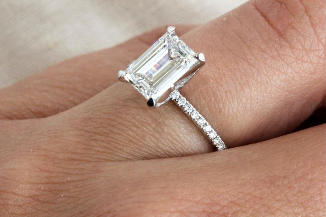 Emerald Diamond Pave Engagement Ring